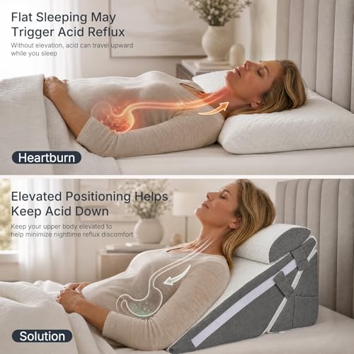 Adjustable Wedge Pillow Set - 3PC Memory Foam for Acid Reflux Relief