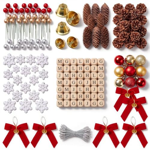 148-Piece Christmas Wreath Decorating Kit with Pine Cones Berries Snowflakes & Bows