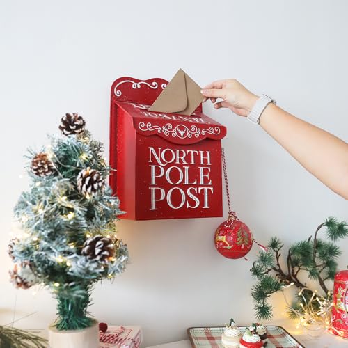 Red Xmas Letters to Santa Mailbox Wall Mount Christmas Decor North Pole Post