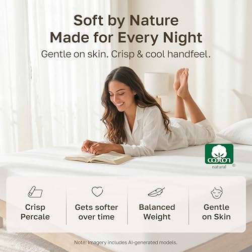 100% Organic Cotton Queen Fitted Sheet - Crisp White Percale, 15" Deep Pocket
