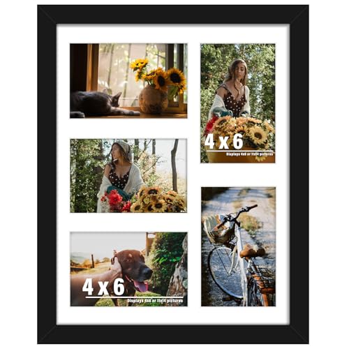 11x14 Collage Picture Frame with Mat - Displays Five 4x6 Photos - Black