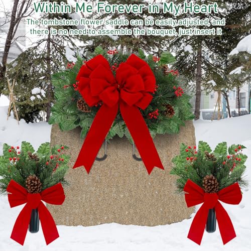 Daifunli 3-Pcs Christmas Cemetery Flowers with Red Bows Pine (Pine Variation)