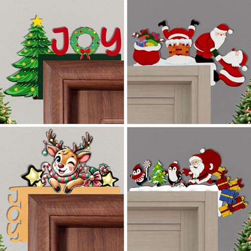 ZoCenKj 2025 Christmas Door Topper – Wooden Santa & Penguin Sign (Variant #a) Front Door