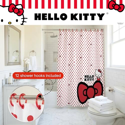 Hello Kitty 13-Piece Shower Curtain Set, 72 x 70 Inches, Official Licensed Kids Bathroom Decor