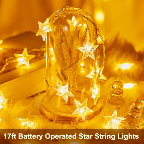 Minetom 17 ft 50 LED Star String Lights Battery Operated Fairy Lights