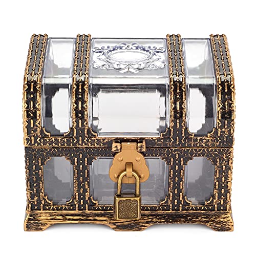 Transparent Pirate Treasure Chest with Lock and Key for Kids
