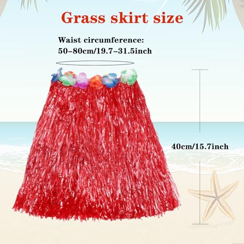 Kids Tropical Hula Grass Skirts with Hibiscus Flowers - 12 Pack