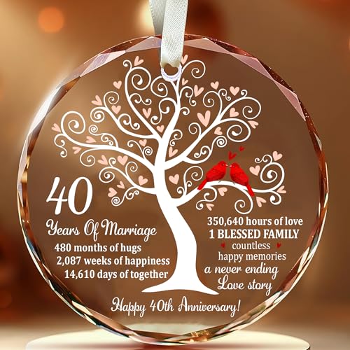 40th Wedding Anniversary Glass Ornament - Ruby Anniversary Keepsake Gift