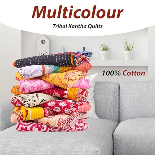 Handmade Indian Vintage Kantha Quilt Set - 3 PCs, Twin Size