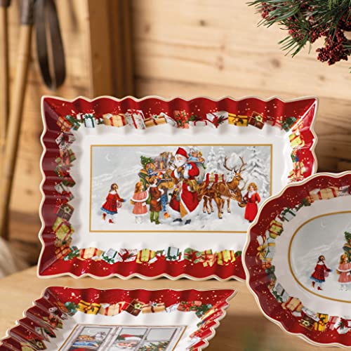 Villeroy & Boch Toy's Fantasy Cake Plate Santa & Children, Red, 13.75 x 9 in