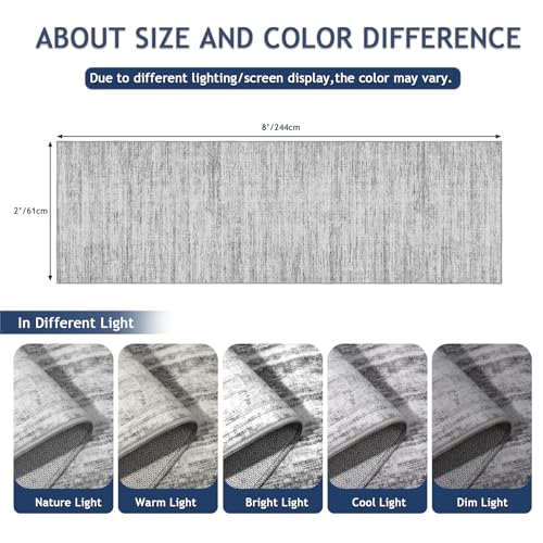 2x8 Abstract Runner Rug, Washable Non-Slip Kitchen Hallway Carpet, Grey