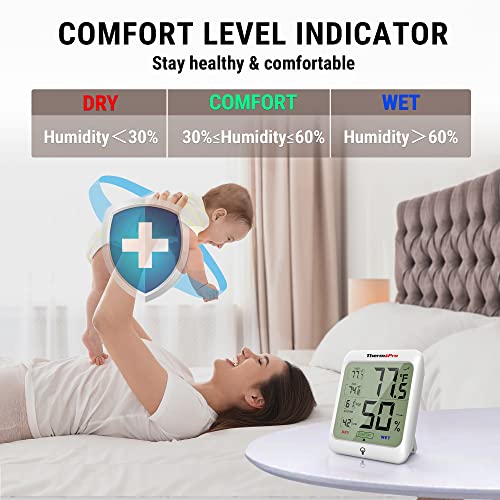 ThermoPro TP53 2 Pack Digital Hygrometer Indoor Thermometer for Home, Temperature Humidity Sensor with Comfort Indicator & Max Min Records, Room Thermometer Humidity Meter with Backlight Display