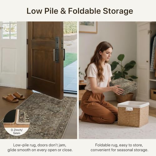 2x5 Vintage Washable Runner Rug, Non-Slip Low Pile Hallway Carpet