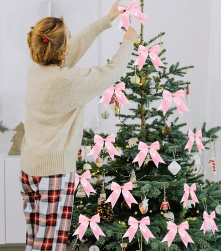 Pink Satin Ribbon Bows Set - Christmas Tree, Wreath & Gift Wrap Decorations