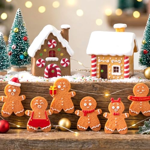 Gingerbread Man Ornament Kit – 6 Mini Figures & 2 House Models for Christmas DIY