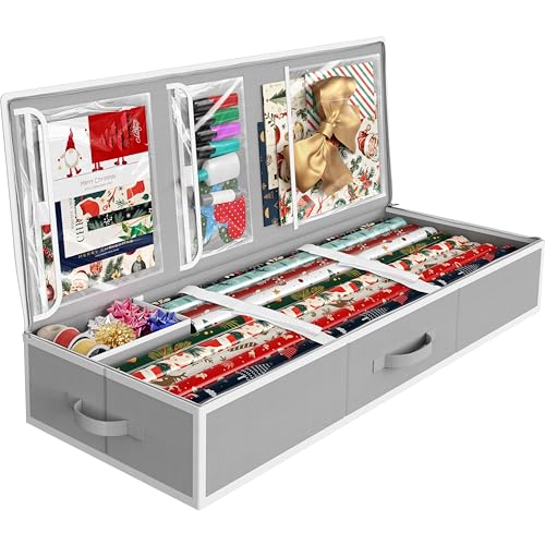 Wrapping Paper Storage Organizer Fits 40 Rolls with Pockets Gray