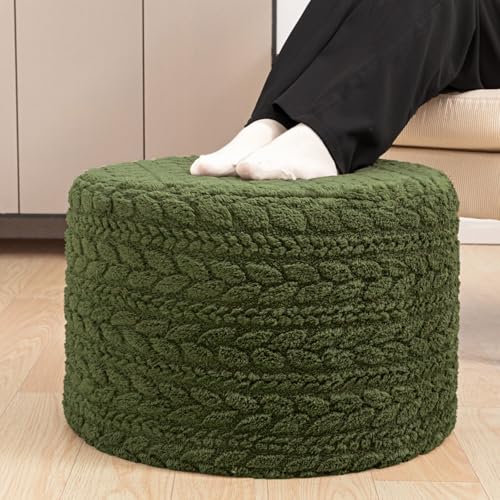 Round Foam Pouf Ottoman Footrest - 20x14 Inch Non-Slip Floor Stool, Green