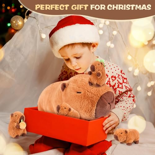 Capybara Plush Family Set: 17-Inch Mommy with 4 Baby Stuffed Animals