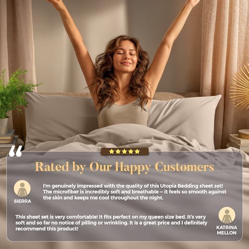 Utopia Bedding Queen Size Sheet Set - Soft, Breathable Microfiber, 4-Piece in Beige | Oeko-Tex Certified
