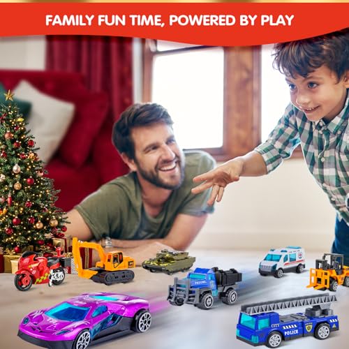 Kids Christmas Advent Calendar with 24 Die-Cast Alloy Toy Cars & Play Map