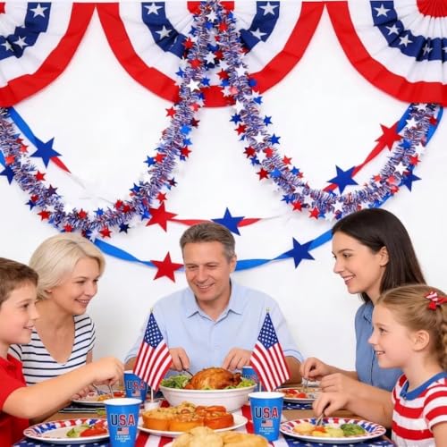 50ft Patriotic Red White and Blue Tinsel Garland - 4th of July Decor
