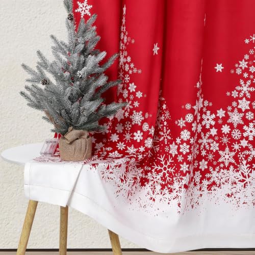 Garvee 52"W x 63"L Red Christmas Curtains with Snowflake & Tree Design (Pack of 2)