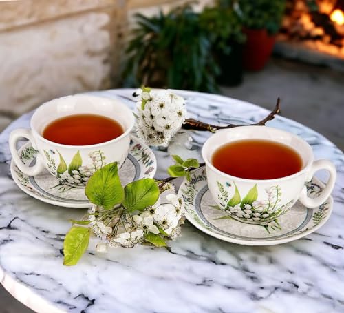 STP GOODS Lily of the Valley Bone China Tea & Coffee Cup with Saucer Gift Set