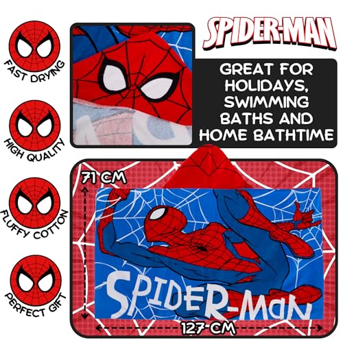 Spider-Man Kids Hooded Towel - 100% Cotton Bath & Beach Poncho for Boys