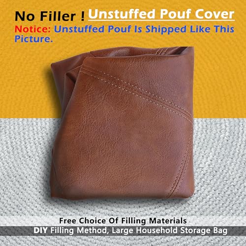 Unstuffed Faux Leather Pouf Ottoman Cover 16.5-inch Floor Footrest