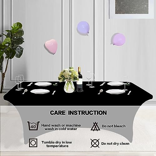 6ft Black Fitted Spandex Tablecloth - Rectangular Stretch Covers (2-Pack)