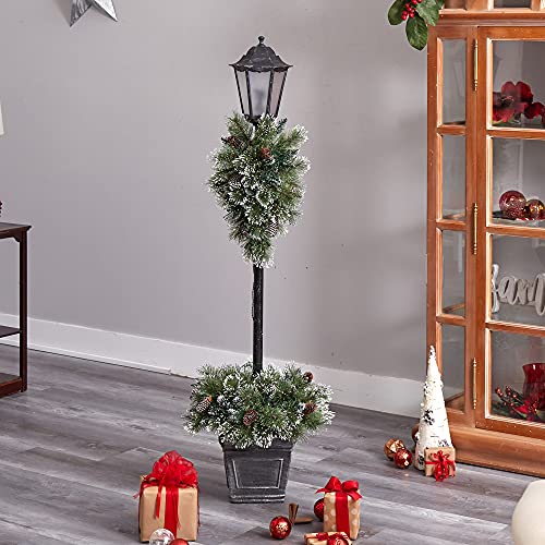 Nearly Natural 5ft Outdoor Christmas Lamp Post with LED Lights & Planter