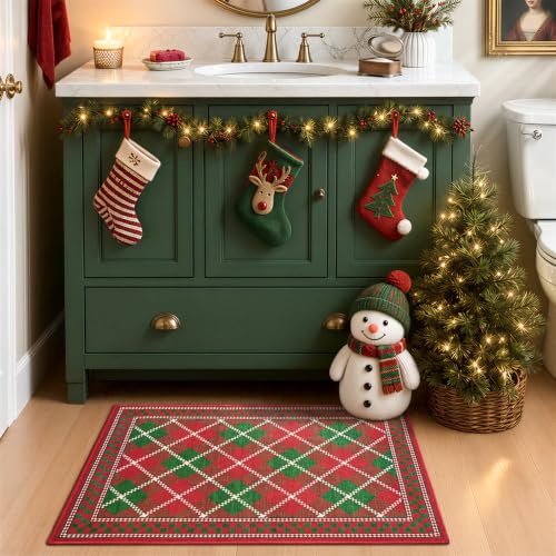 Terrug Christmas Red & Green Checkered Area Rug 2x3 Entryway Door Mat