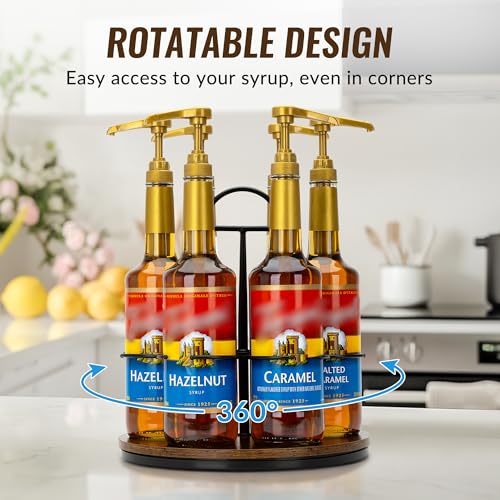Rotating Coffee Syrup Organizer, 6-Bottle Countertop Rack with Handle