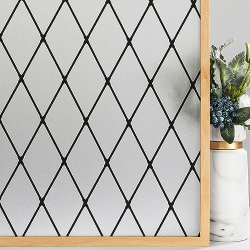 Frosted Black Lattice Window Film - Static Cling Privacy Film 17.7x78.7