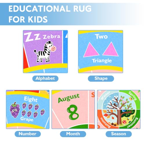 4ft Round Educational Kids Rug, Alphabet and Number Playroom Carpet