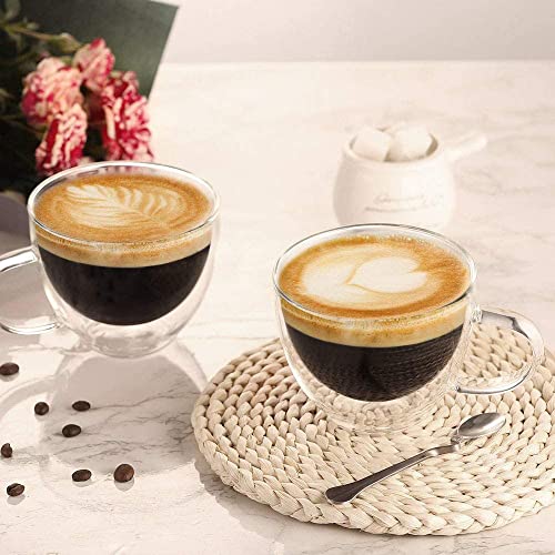 Ecooe Double Walled Glass Coffee Mug 12 oz Set of 2, Clear Borosilicate Latte Cups
