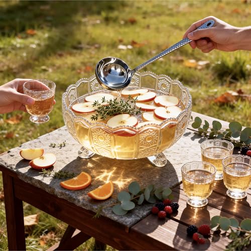 10-Inch Glass Punch Bowl Set with Stainless Steel Ladle - 3L Serving Bowl