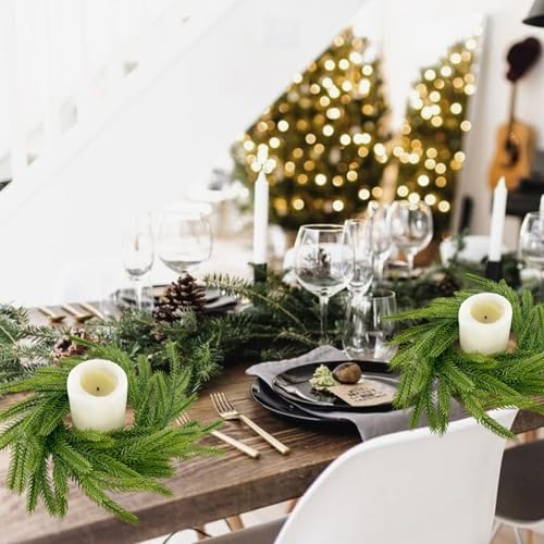 Norfolk Pine Artificial Christmas Candle Ring Wreaths - 2 Pack Holiday Decor