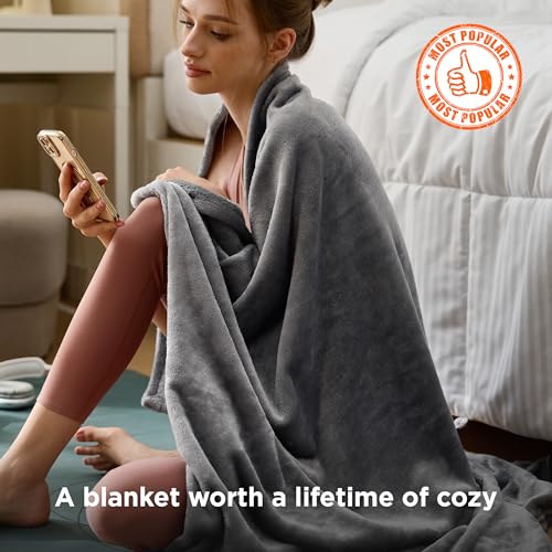 Bedsure GentleSoft Twin XL Fleece Blanket - Soft Warm Grey Throw (66"x90")