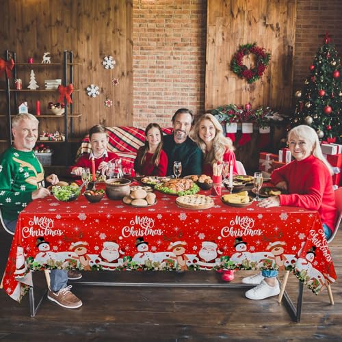 Tiamon 3 Pack Christmas Snowflake Tablecloths 108 x 54 in Disposable Red