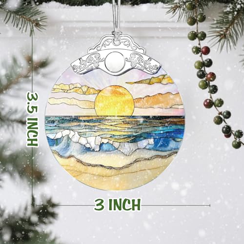 Stylea Beach Sunset Stained Glass Christmas Ornament - DUJITODOH, 3x3.5 inch