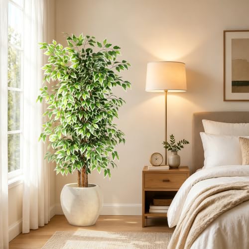 6FT Artificial Ficus Tree with Natural Wood Trunk - Faux Indoor Plant
