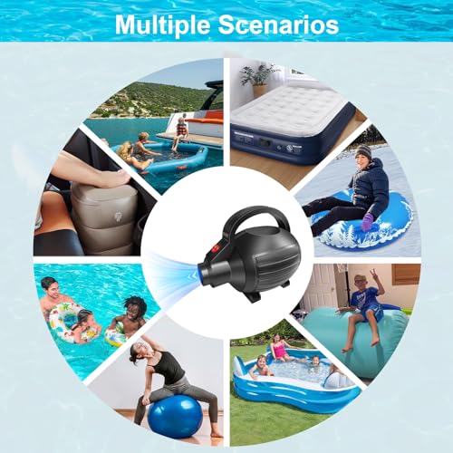 Electric Air Pump 600W for Inflatables - Quick Inflate/Deflate with 4 Nozzles