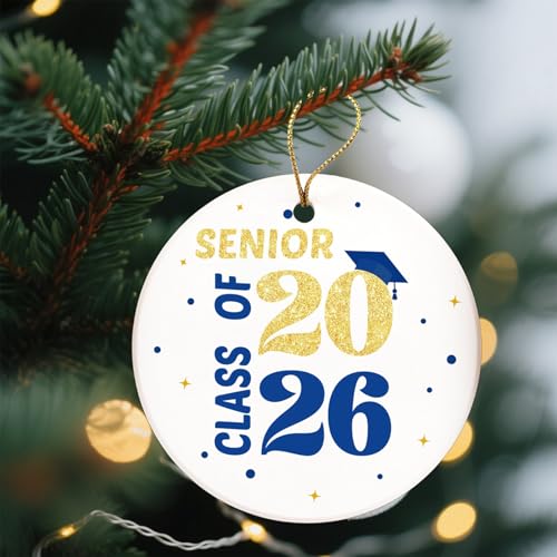 Class of 2026 Graduation Ornament – Blue & Gold Ceramic Hanging Decoration