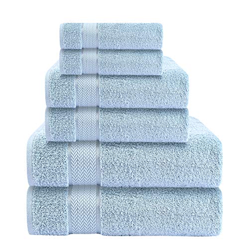 6-Piece Cotton Bath Towel Set - Ultra Soft & Absorbent - Sky Blue