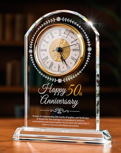 50th Wedding Anniversary Crystal Clock Gift for Couples and Parents