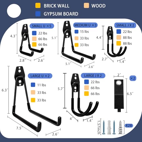 Heavy Duty Steel Garage Storage Hooks 16-Pack Wall Mount Utility Hooks