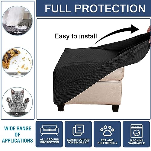 Small Black Stretch Ottoman Cover for Cube Footrest - Jacquard Protector