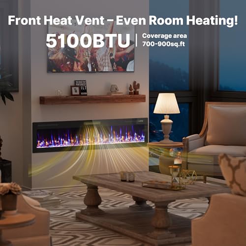 72-Inch Ultra Thin Electric Fireplace Wall Mounted Slim Insert