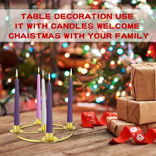 Gold Metal Advent Wreath Candle Holder Ring - Fits 5 Taper Candles